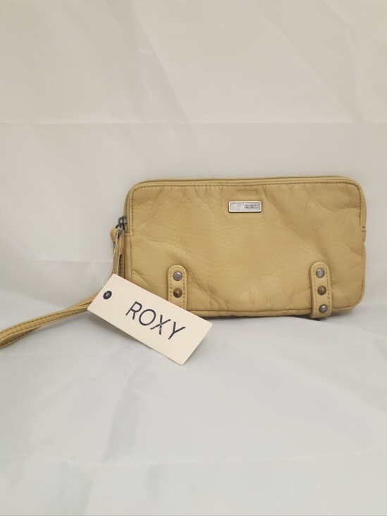 Roxy Handbags - Roxy Beige Tan Wristlet Clutch with Stud Accents